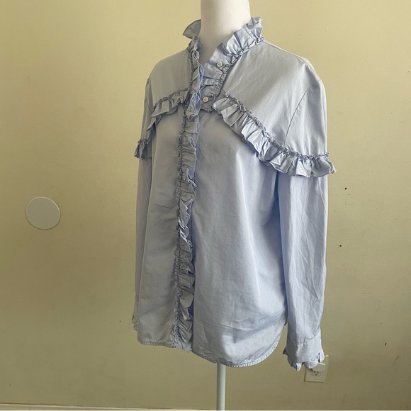 Sandro Light Blue Ruffle Blouse - Picture 3 of 8